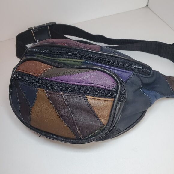 Vintage Leather Patchwork Fanny Pack Belt Bag 70s 80s - Picture 2 of 6